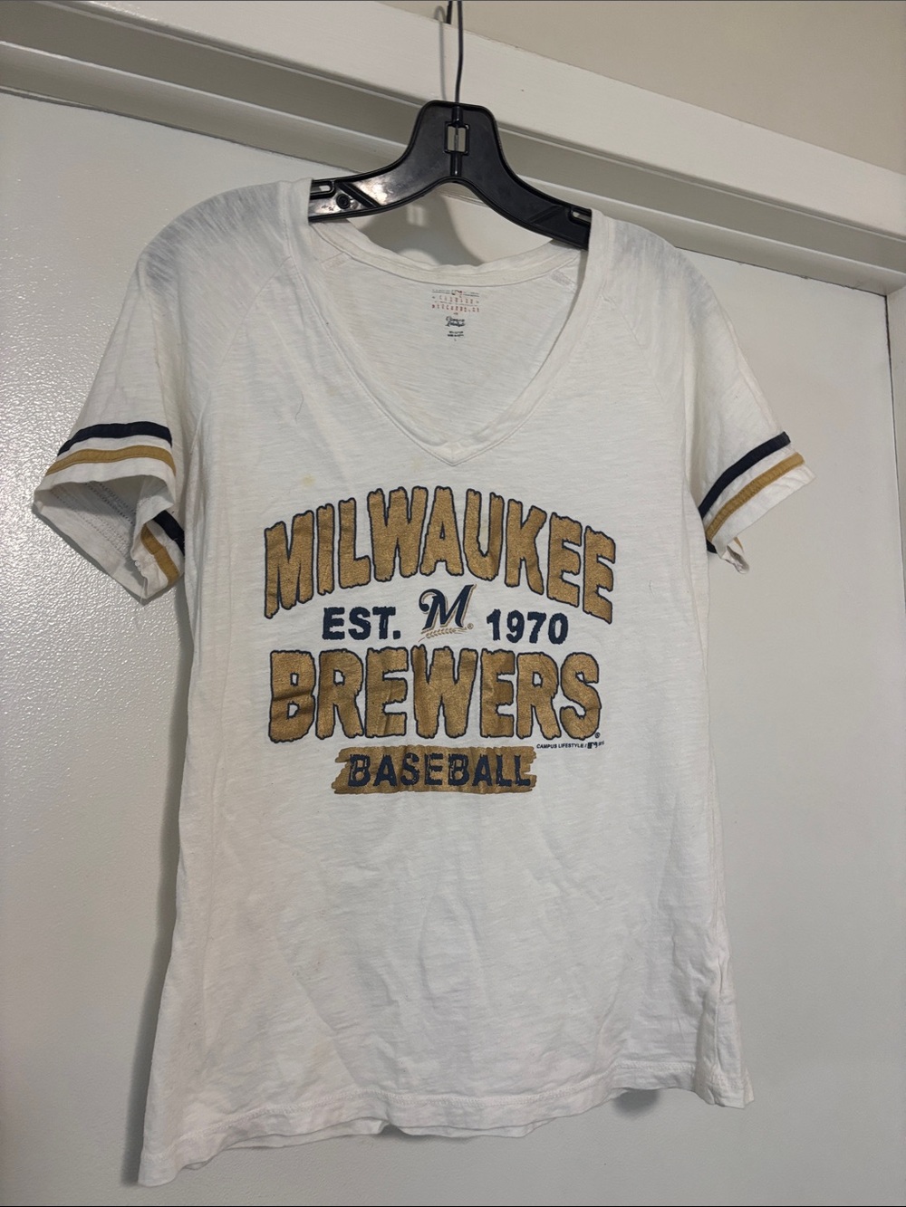 Milwaukee Brewers White Short Sleeve V-Neck Tee